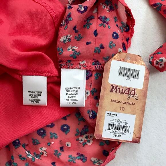 Mudd NWT Coral Floral Blouse Girls 10 - Picture 9 of 10
